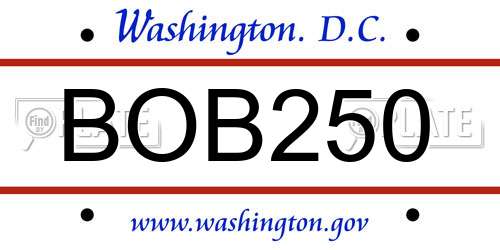 BOB250 District Of Columbia License Plate