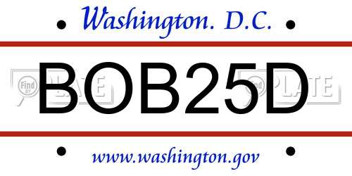 BOB25D District Of Columbia License Plate