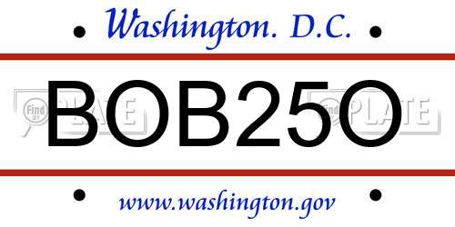 BOB25O District Of Columbia License Plate