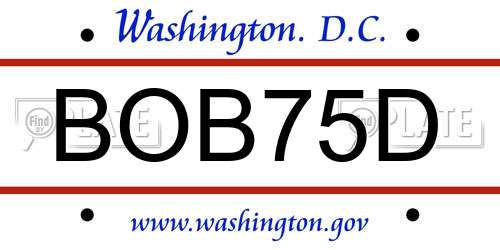 BOB75D District Of Columbia License Plate