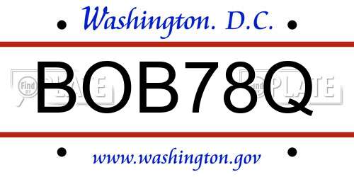 BOB78Q District Of Columbia License Plate