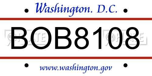 BOB8108 District Of Columbia License Plate