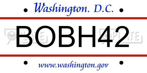 BOBH42 District Of Columbia License Plate