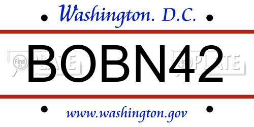 BOBN42 District Of Columbia License Plate
