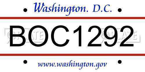 BOC1292 District Of Columbia License Plate
