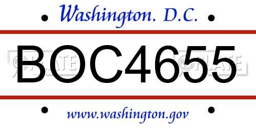 BOC4655 District Of Columbia License Plate