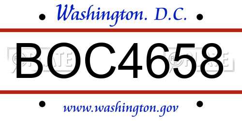 BOC4658 District Of Columbia License Plate