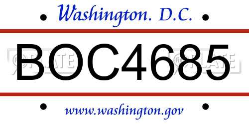 BOC4685 District Of Columbia License Plate