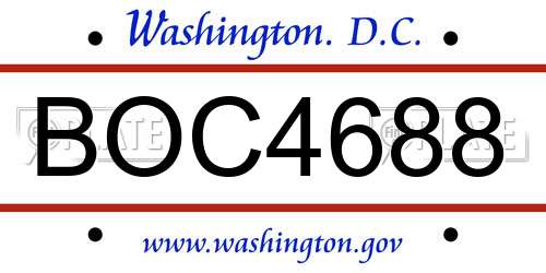 BOC4688 District Of Columbia License Plate