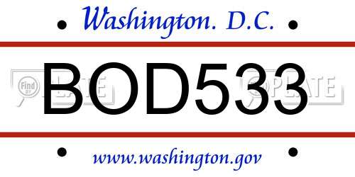 BOD533 District Of Columbia License Plate