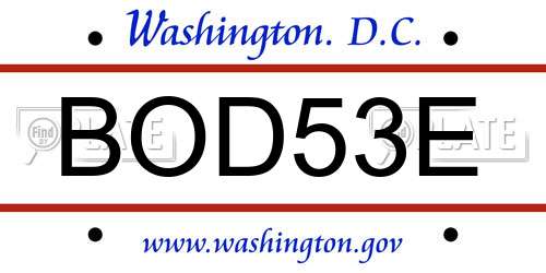 BOD53E District Of Columbia License Plate