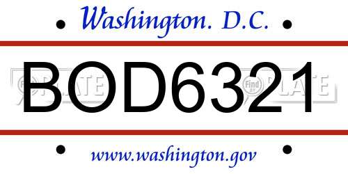 BOD6321 District Of Columbia License Plate
