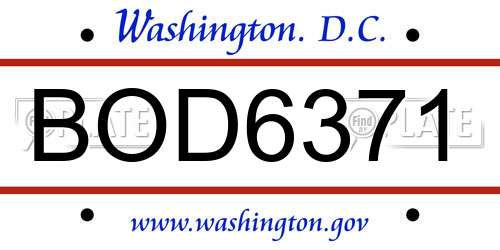 BOD6371 District Of Columbia License Plate