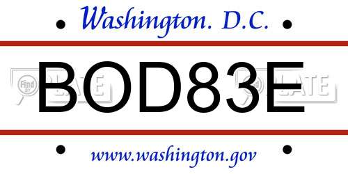 BOD83E District Of Columbia License Plate