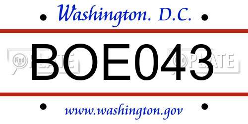 BOE043 District Of Columbia License Plate