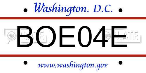 BOE04E District Of Columbia License Plate