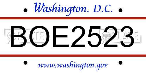 BOE2523 District Of Columbia License Plate
