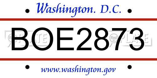 BOE2873 District Of Columbia License Plate