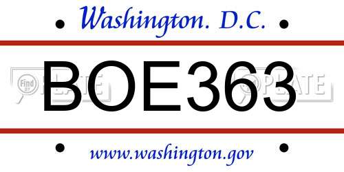BOE363 District Of Columbia License Plate