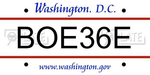 BOE36E District Of Columbia License Plate
