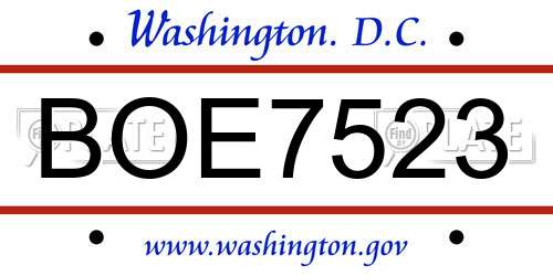 BOE7523 District Of Columbia License Plate