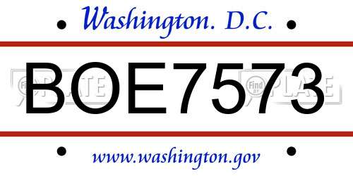 BOE7573 District Of Columbia License Plate