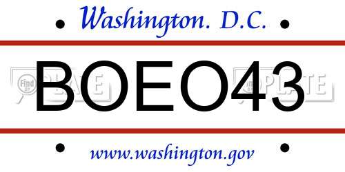BOEO43 District Of Columbia License Plate