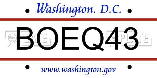 BOEQ43 District Of Columbia License Plate