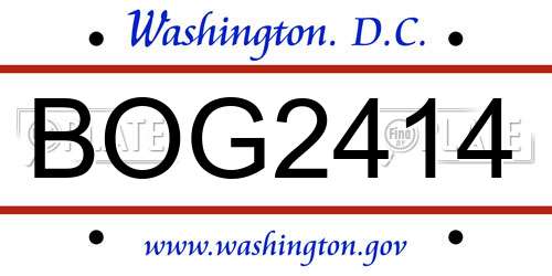 BOG2414 District Of Columbia License Plate