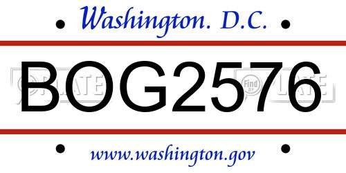 BOG2576 District Of Columbia License Plate