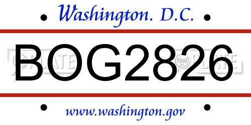 BOG2826 District Of Columbia License Plate