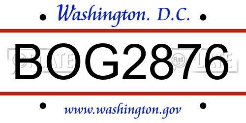 BOG2876 District Of Columbia License Plate