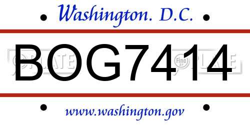 BOG7414 District Of Columbia License Plate