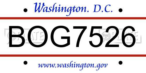 BOG7526 District Of Columbia License Plate