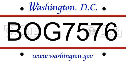 BOG7576 District Of Columbia License Plate