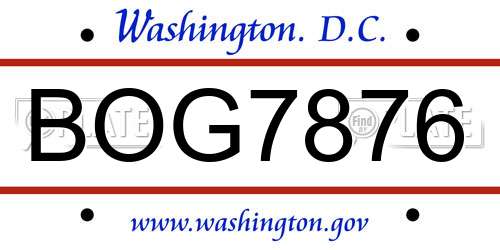 BOG7876 District Of Columbia License Plate