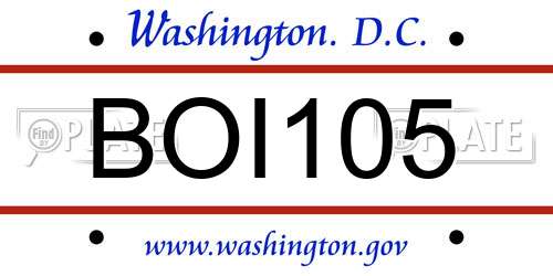 BOI105 District Of Columbia License Plate