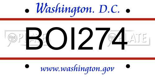 BOI274 District Of Columbia License Plate
