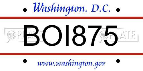 BOI875 District Of Columbia License Plate