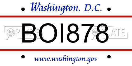 BOI878 District Of Columbia License Plate