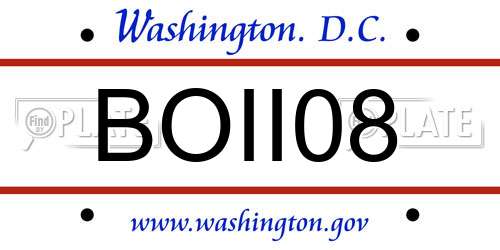 BOII08 District Of Columbia License Plate