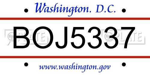 BOJ5337 District Of Columbia License Plate
