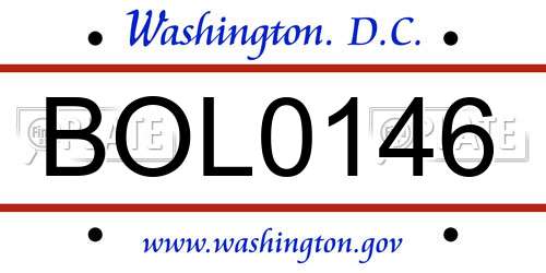 BOL0146 District Of Columbia License Plate