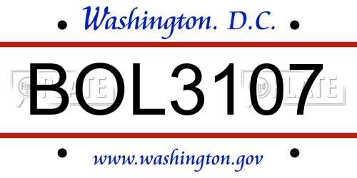 BOL3107 District Of Columbia License Plate