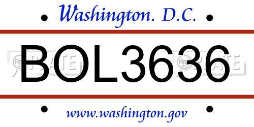 BOL3636 District Of Columbia License Plate