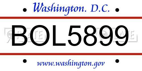BOL5899 District Of Columbia License Plate
