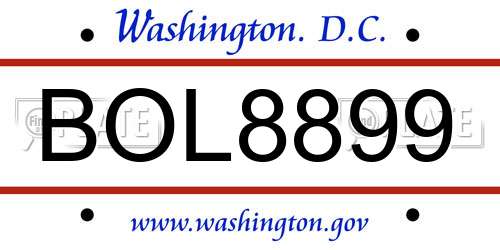 BOL8899 District Of Columbia License Plate