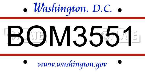 BOM3551 District Of Columbia License Plate