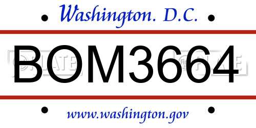 BOM3664 District Of Columbia License Plate