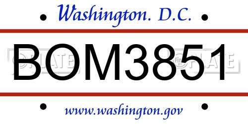 BOM3851 District Of Columbia License Plate